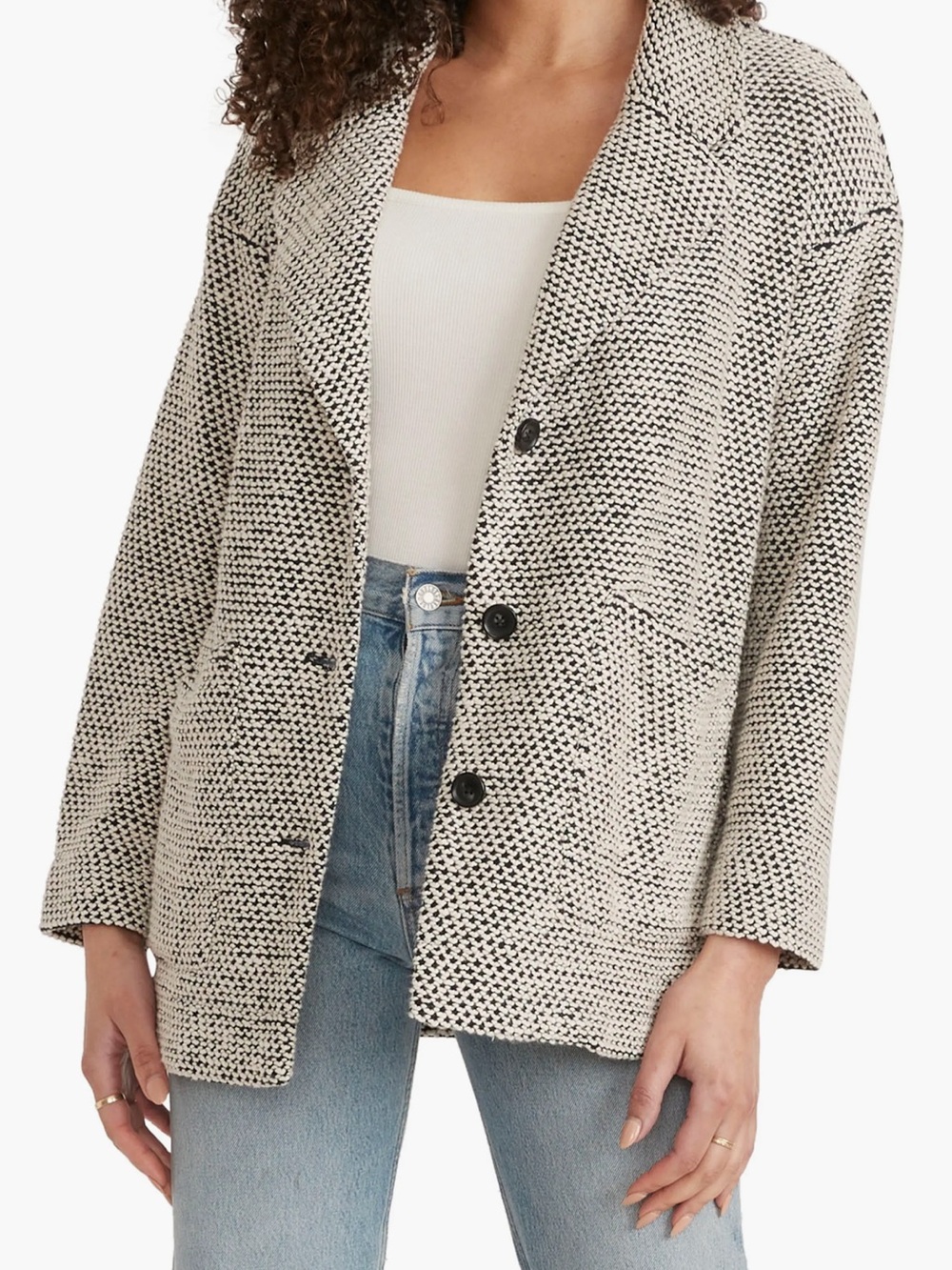 Marine Layer Birdseye knit textural Black & White Knit Blazer Sz S Oversized